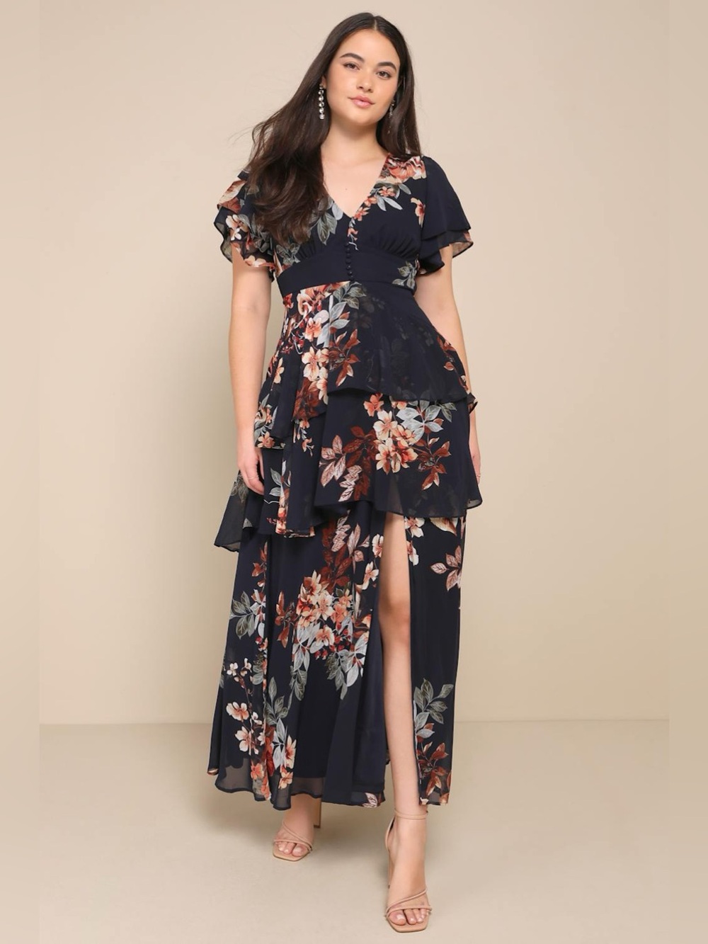 LULUS Midnight Mood Navy Blue
Floral Print Tiered Maxi Dress - Picture 3 of 9